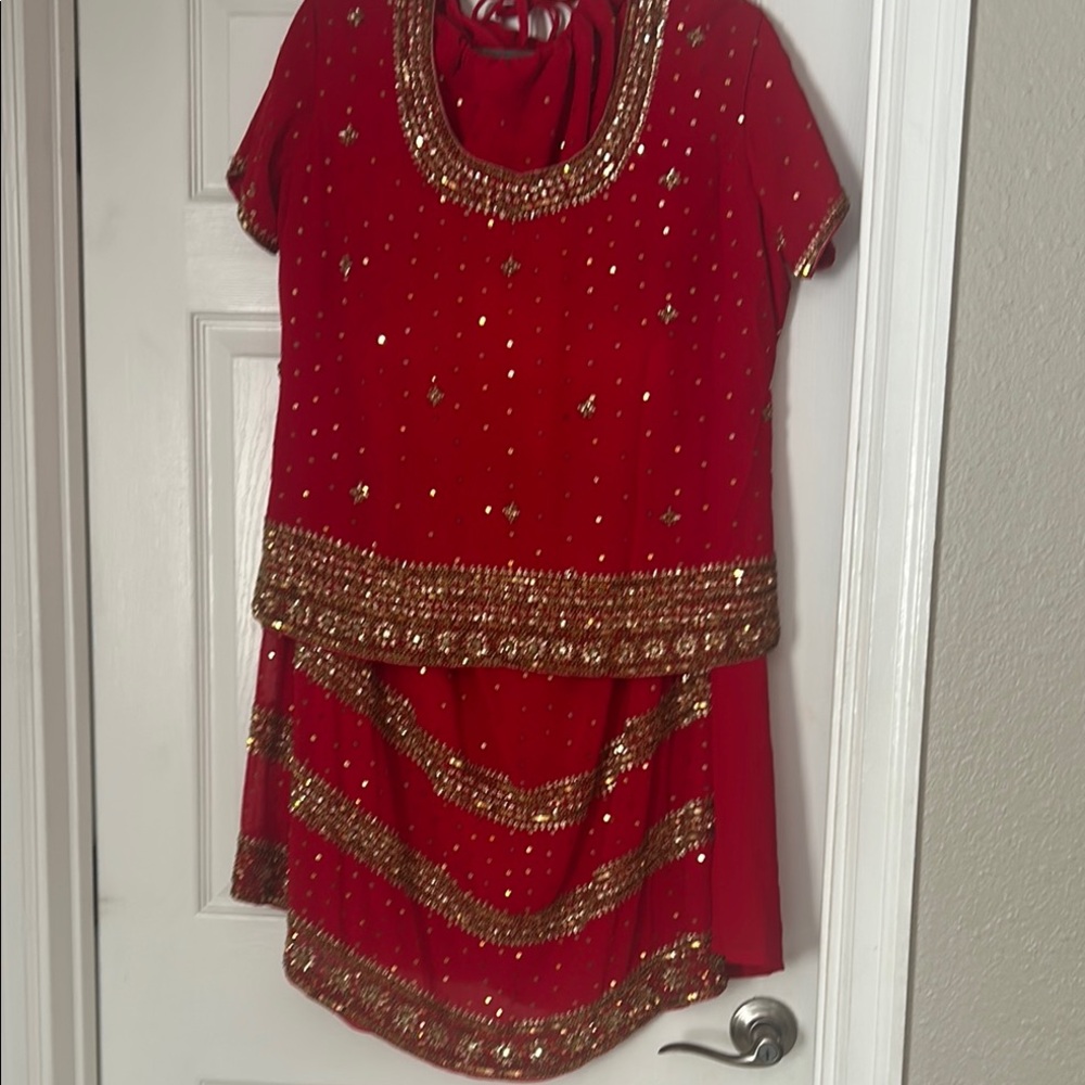 Red and Gold Embellished Dress